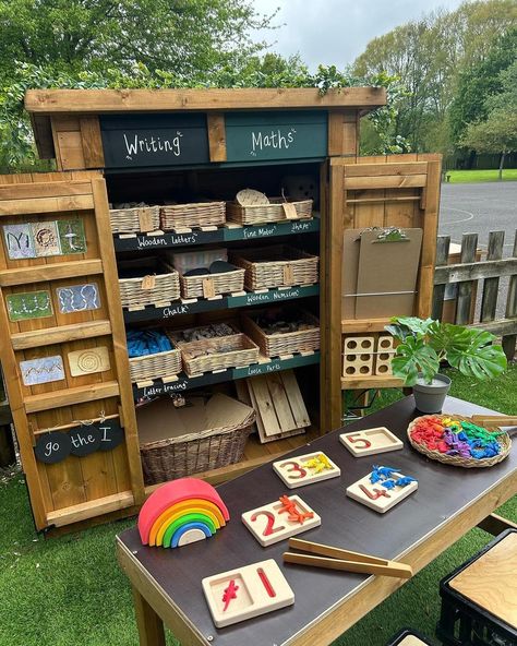 Another wonderful outdoor revamp featuring our Curriculum Combi Shed 🥳 Repost from @miss_e_early_years • Maths & Writing Combi Shed 🤎 I have finally finished setting up our new shed from @cosydirect 🤎 This is going to be such a fantastic addition to our outside space! 🤩 when we were looking at resources to revamp, this was number 1 on our wish list! Everything inside can be used for indoor provision and activities too 🤎 we feel very lucky to finally have these amazing resources after man... Eyfs Outdoor Maths Shed, Reading Shed Early Years, Outdoor Continuous Provision Year 1, Reception Outdoor Area, Outdoor Provision Eyfs, Eyfs Outdoor Area On A Budget, Early Years Outdoor Area, Tinkering Space, Outdoor Eyfs