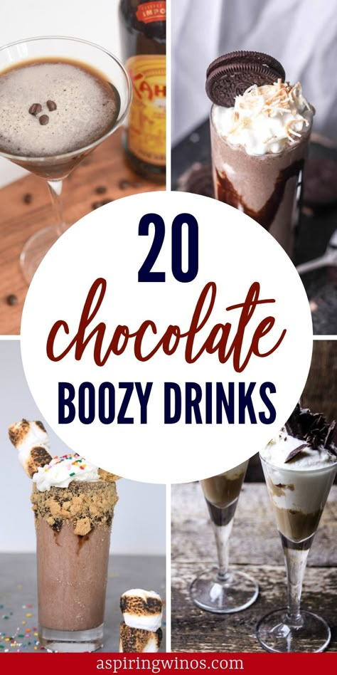 So creamy, so delicious, these chocolate cocktail recipes are sure to please! With some easy recipe ideas, you can swoon for the swirled salted caramel or pick a warm alcohol drink to warm up from the inside out. There's winter drinks and frozen summer drinks and they're all delicious! #cocktails #drinks #recipe #alcohol via @aspiringwinos Tailgating Drinks, Dessert Drinks Alcohol, Chocolate Alcoholic Drinks, Frozen Summer Drinks, Chocolate Cocktail Recipes, Christmas Drinks Alcohol Recipes, Easy Alcoholic Drinks, Christmas Drinks Alcohol, Frozen Summer