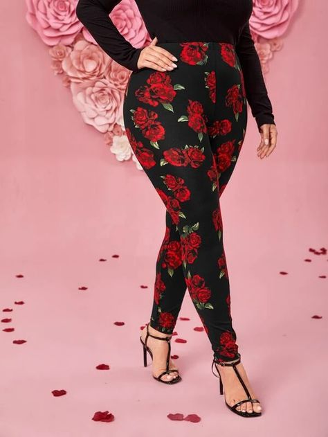 EMERY ROSE Plus Allover Floral Print Leggings for Sale Australia| New Collection Online| SHEIN Australia Shein Shopping, February Valentines, Floral Print Pants, Shein Pants, Stretchy Leggings, Broken Hearts, Valentines Outfits, Dark Wear, Plus Size Leggings