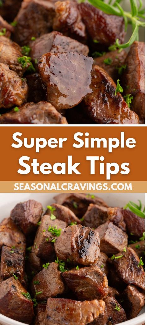 Steak tips are super easy to make. This quick, low-fuss method gives you butter-tender steak bites steeped in flavor. Recipe For Steak Tips, Steak Tips On Stovetop, Sirloin Tip Steak Recipes Stove, How To Cook Steak Tips On Stove, Broiled Steak Tips, How To Cook Steak Tips, Tender Steak Tips, How To Cook Stew Meat Tender, Steak Stovetop How To Cook