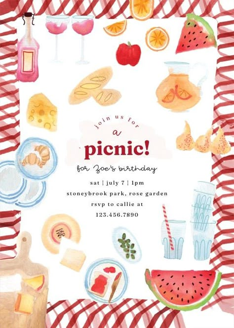 Picknick Invitation, Cute Picnic Drawing, Picnic Birthday Invitations, Picnic Invitations Template, Picnic Party Invitations, Picnic Menu Ideas, Lunch Invitation Template, Picnic Poster, Picnic Bday