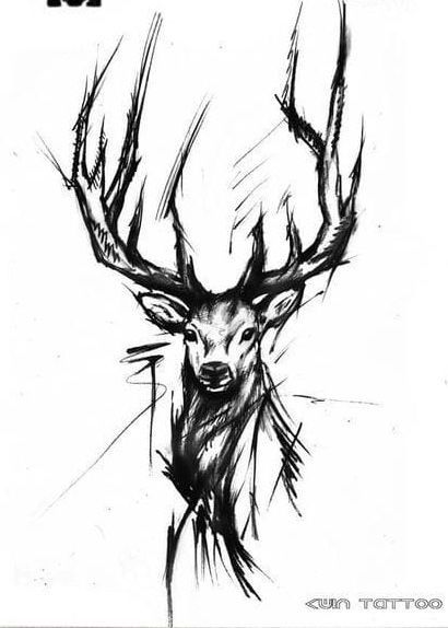 Deer Tattoo Sketch, Deer Sketch Tattoo, Large Simple Tattoo, Stag Drawing, Stag Tattoo Design, Deer Head Tattoo, Elk Tattoo, Stag Art, Deer Tattoo Designs