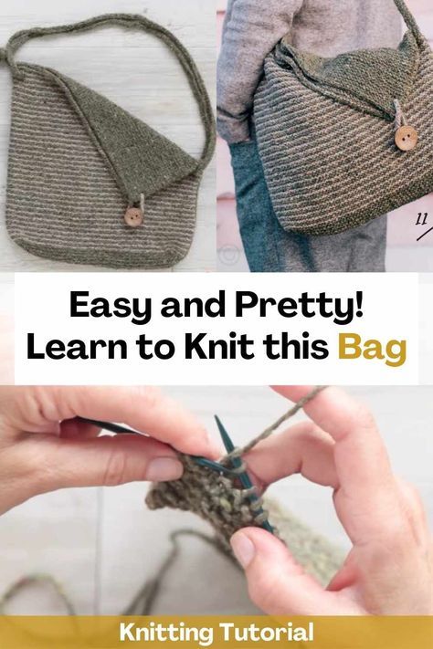 Knitting A Bag For Beginners, Knit Messenger Bag Pattern Free, Easy Beginning Knitting Projects, Knitted Bags Pattern, Knit Crossbody Bag Pattern, Easy Knitted Bags Free Patterns, Knitting Bag Pattern Free, Knitted Purses And Bags, Things To Knit And Sell