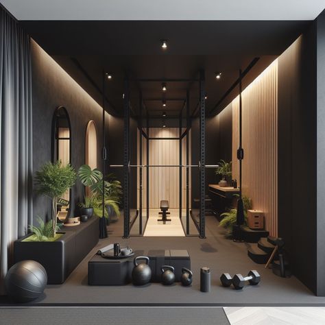 7 Personal Training Studio Design Ideas: Create Your Dream Gym Ems Training Studio, Black Home Gym Interior, Home Gym With Squat Rack, Personal Gym Design, All Black Home Gym, Boutique Fitness Studio Design Ideas, Moody Home Gym, Gym Design Interior Industrial, Gym Interior Design Ideas Modern Luxury