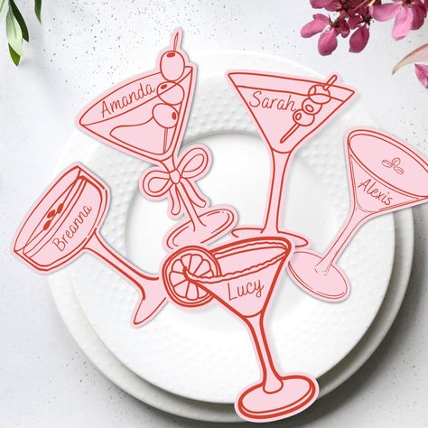 Martini Party Pink red cocktail place card template margarita place card martini name card espresso Martini Bachelorette Tini Bit Older