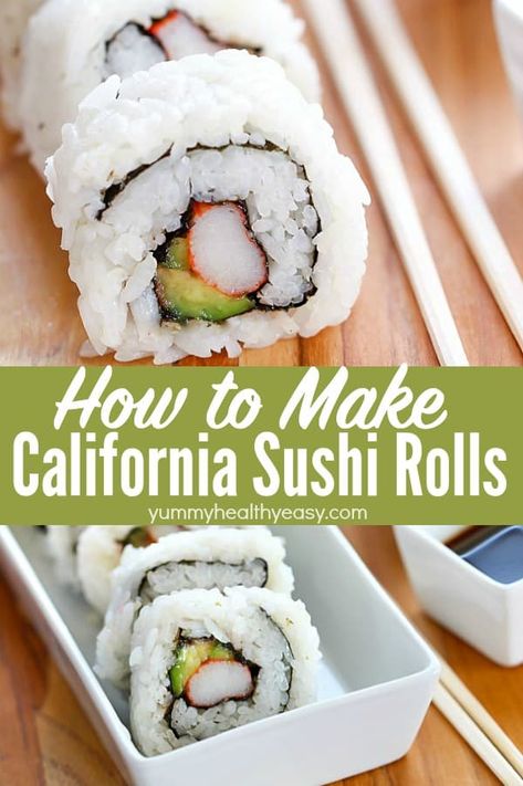 Who knew that making California Sushi Rolls at home was easy? Ditch the sushi restaurant and make your own California Rolls in the convenience of your own home! #sushirolls #sushirecipe #avocado #diysushirolls via @jennikolaus California Sushi Rolls, California Roll Recipes, Sushi Rolls At Home, California Roll Sushi, Sushi Recipes Homemade, California Rolls, Sushi Roll Recipes, Sushi At Home, Diy Sushi