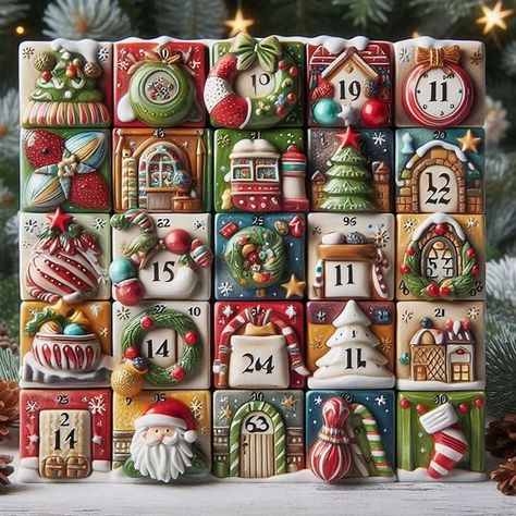 ceramic, Advent calendar, 24 different doors, each numbered from 1 to 24, Christmas decorations, Christmas colors - Image Creator in Bing Clay Stuff, Decorations Christmas, Colour Images, Christmas Colors, Bing Images, Advent Calendar, Advent, High Quality Images, Christmas Decorations