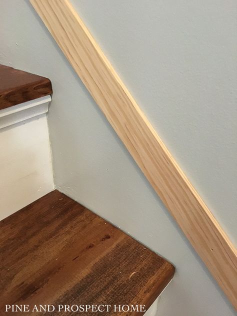 Beadboard Half Wall Stairs, Bead Board Stairs, Closed Staircase Ideas Farmhouse, Faux Stair Skirting Ideas, Beadboard Stairs, Wainscoting Ideas Staircase, Beadboard Staircase, Staircase Beadboard, Stairs Without Skirt Board