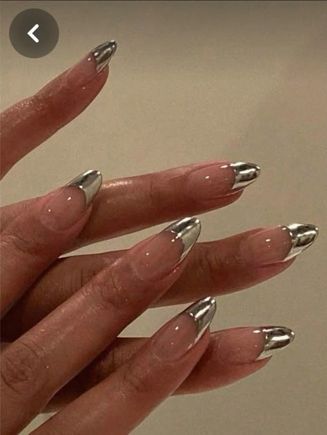 Chrome Nails Silver, Almond Nails Designs, Metallic Nails, Girls Nails, New Year's Nails, Silver Nails, Prom Nails, Funky Nails, Nails Done