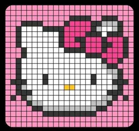 Pixel Grid Crochet Hello Kitty, Simple Crochet Graph, Crochet Tapestry Pattern Sanrio, Hello Kitty Crochet Alpha Pattern, Hello Kitty Crochet Graph, My Melody Crochet Grid, Crochet Pixel Pattern Hello Kitty, Hello Kitty Crochet Grid Pattern, Hello Kitty Pixel Crochet