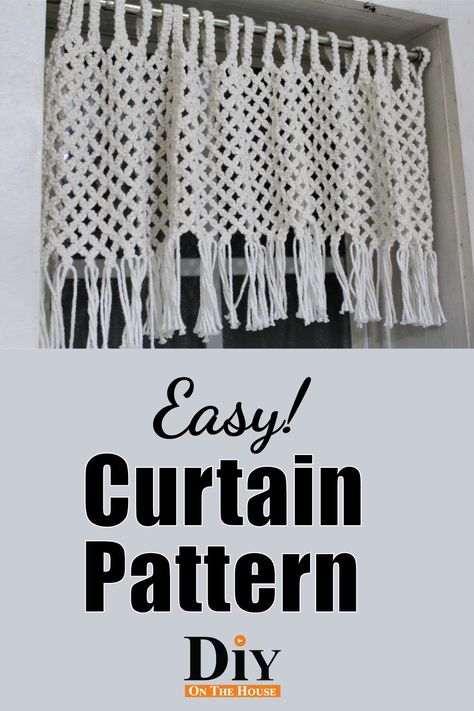 Easy Macrame Wall Hanging Tutorials, Macrame Curtain Tutorial, Macrame Curtain Pattern, Valance Patterns Free, Macrame Curtain Diy, Wall Hanging Tutorials, Macrame Valance, Easy Macrame Wall Hanging, Table Runner Macrame