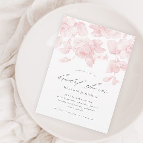 Blushing Bride Bridal Shower Theme, Pretty In Pink Bridal Shower, Bridal Shower Elegant, Pink Floral Bridal Shower, Pink Bridal Shower Invitations, Bridal Shower Inspo, Daughter Best Friend, Bridal Shower Themes, Bridal Shower Invites