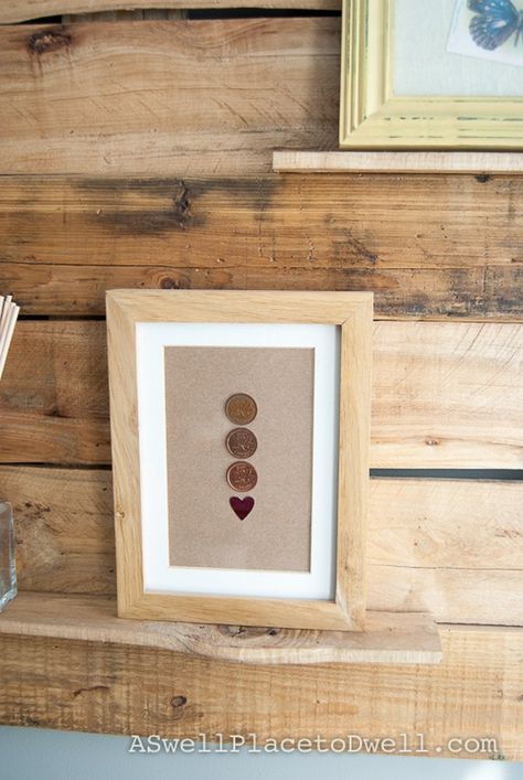 heart coins frame Penny Wall, Penny Art, Coin Frame, Birth Art, Crafting Corner, Lucky 7, Diy Deco, 7th Anniversary, Bird Houses Diy