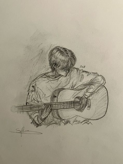 Boy Guitar, Guitar Sketch, Guitar Boy, Guitar Drawing, Pencil Sketch Images, Indie Drawings, 얼굴 그리기, Cool Pencil Drawings, Cute Sketches