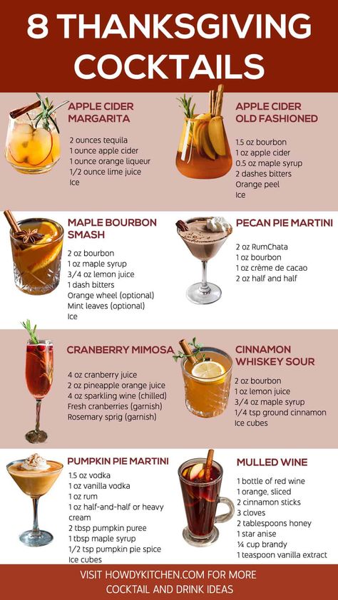 A variety of Festive Thanksgiving Cocktail Recipes featuring classic Bourbon Thanksgiving Cocktails, Margaritas, Thanksgiving Whiskey Cocktails, Thanksgiving Tequila Cocktail  and Thanksgiving Wine Cocktails perfect for your holiday table. Thanksgiving Alcohol, Spiked Drinks, Holiday Party Drinks, Thanksgiving Cocktail Recipes, Holiday Drinks Alcohol, Thanksgiving Cocktail, Best Drink Recipes, Traditional Thanksgiving Menu, Thanksgiving Drinks