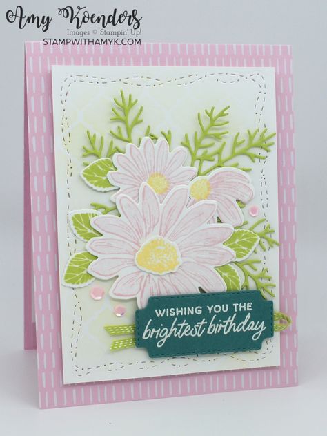 Stampin’ Up! Cheerful Daisies Birthday Card With Video Tutorial – Stamp With Amy K Stampin Up Cheerful Daisies 2023, Daisies Birthday, Daisy Birthday Card, Cat 2023, Cheerful Daisy, Cheerful Daisies, Stampin Up Birthday Cards, Daisy Cards, Crafts Cards