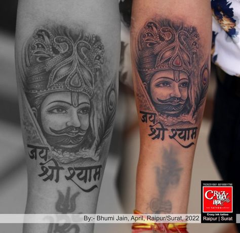 Portrait Tattoo Design, Jay Shree Shyam, Shree Shyam, Shiva Tattoo, Arabic Tattoo, Tattoo Work, Tattoo Stencils, Tattoo Studio, Ink Tattoo