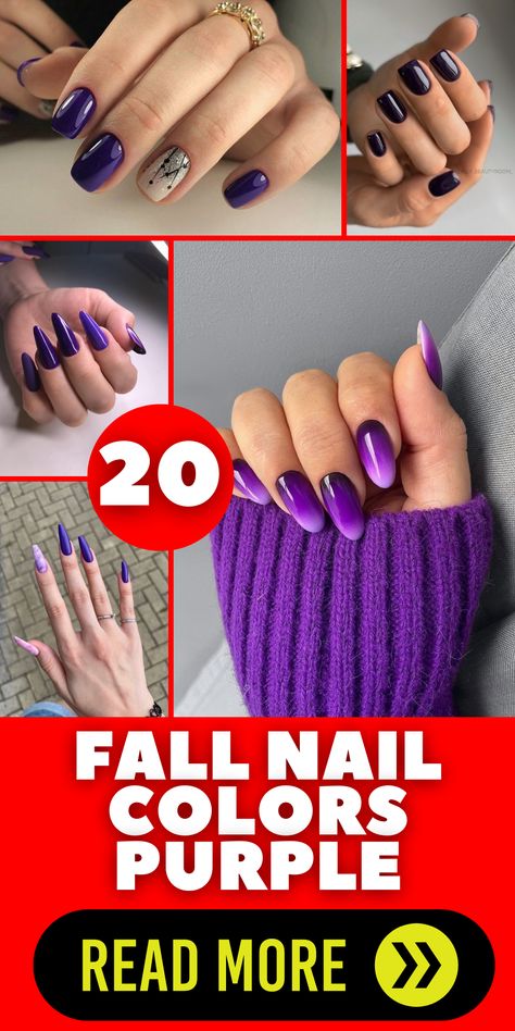 French Nails Purple Tips, Fall Purple Nail Designs, Dark Purple French Nails, Purple Fall Nail Designs, Purple Fall Nails Design, Cute Jelly Nails, Fall Purple Nails, Purple Nail Colors, Birthday Nail Design