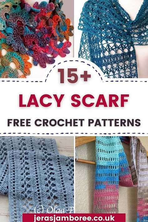 15+ Free and Easy Lightweight and Lacy Crochet Scarf Patterns - Jera's Jamboree - crochet, entertainment, slow living Easy Lacy Crochet Scarf, Crochet Scarf Lacy, Free Lacy Crochet Scarf Patterns, Crochet Broomstick Lace Pattern, Light Scarf Crochet Pattern, Crochet Scarf Pattern Free One Skein Sock Yarn, Crochet Patterns Using Lace Weight Yarn, Crochet Lightweight Scarf, Crochet Lace Weight Yarn Patterns