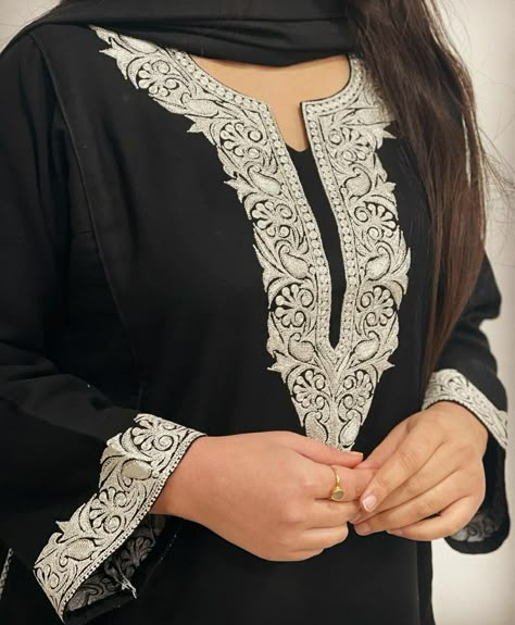 Tila Embroidery Work Suits, Kashmiri Tilla Embroidery Suits, Parsi Work Embroidery Kurti, Tila Work Suits, Kasmiri Embroidery Work Kurti, Kashmiri Pheran Designs For Women, Kasmiri Embroidery Work Suit, Tilla Designs Kashmiri Pheran, Kashmiri Tilla Suit Designs