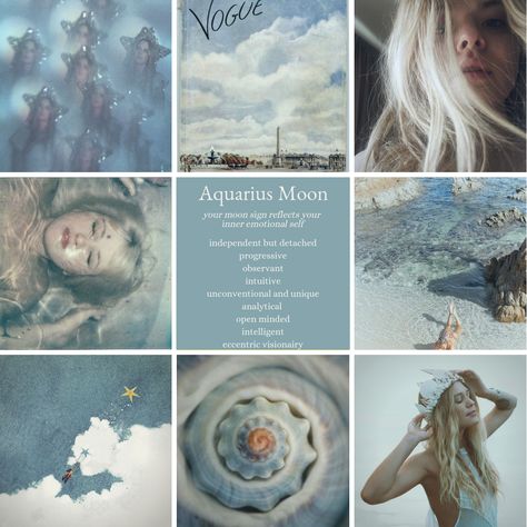 Moon Sign Aquarius, Moon In Aquarius Aesthetic, Aquarius Mood Board Aesthetic, Aquarius Moon Aesthetic, Aquarius Mood Board, Zodiacs Aesthetic, Aquarius Venus Aesthetic, Aquarius Aesthetic Zodiac, Aquarius Core Aesthetic