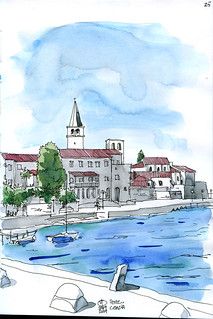 Croatia Drawing, Croatia Painting, Porec Croatia, Architecture Drawing Sketchbooks, Line And Wash, Drawing Tutorial Face, Watercolour Ideas, Urban Sketches, Watercolor Pictures