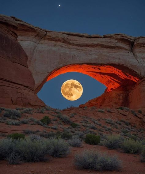 Photo Facebook, Beautiful Scenery Photography, Sunrises And Sunsets, Beautiful Locations Nature, Arches National Park, The Full Moon, Desert Landscape, Rock Formations, Red Rock