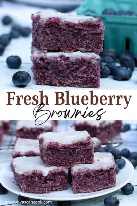 Moist and dense blueberry brownies, full of natural blueberry flavor and color! Blueberry Brownies, Blueberry Desserts, Brownies Recipe, Blueberry Recipes, Sweet Snacks Recipes, Baking Sweets, Yummy Sweets, How Sweet Eats, Eat Dessert