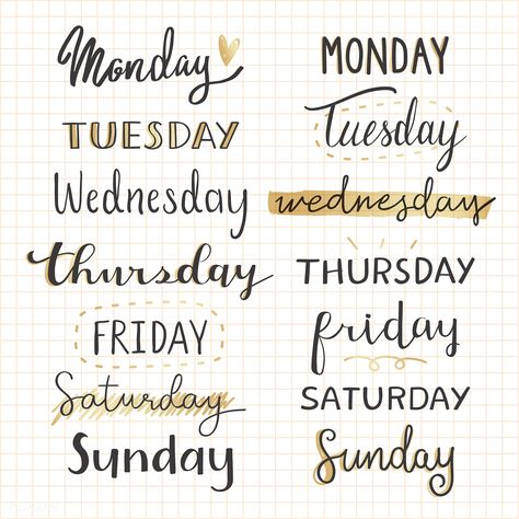 Weekdays typography collection vector | premium image by rawpixel.com / Minty Alfabet Font, Bullet Journal Headers, Bullet Journal Font, Journal Fonts, Bullet Journal Notes, Bullet Journal Paper, Bullet Journal Aesthetic, Bullet Journal Notebook, Bullet Journal School