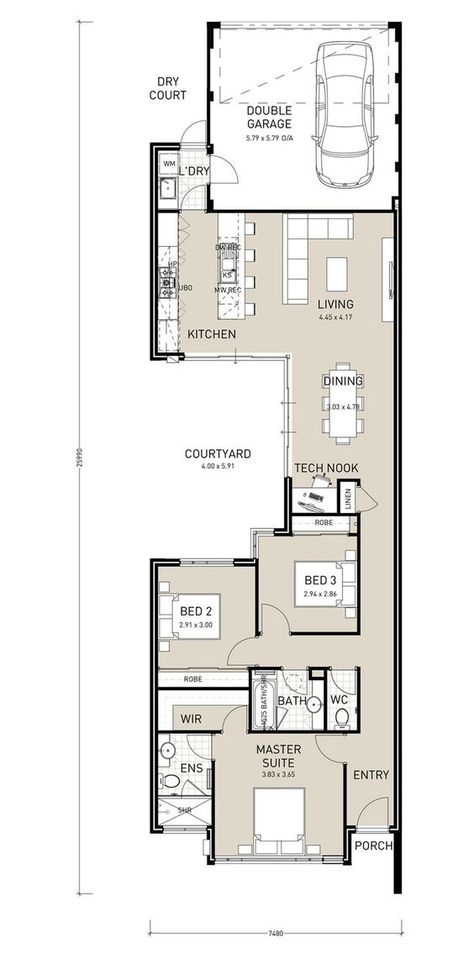 65m2 Apartment, Narrow Homes, L Shaped House Plans, 2 Bedroom Floor Plans, Narrow Houses, Narrow House Designs, Duplex Floor Plans, Narrow House Plans, Entry Kitchen