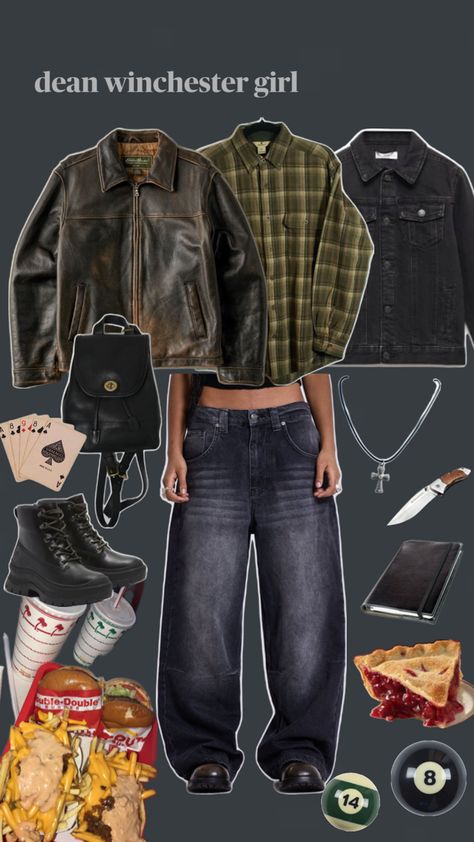 dean winchester aesthetic 🖤 Sam Winchester Outfit, Dean Winchester Outfit, Dean Winchester Aesthetic, Grunge Goth Outfits, Supernatural Inspired Outfits, Winchester Aesthetic, Supernatural Fashion, Supernatural Outfits, Png Outfits