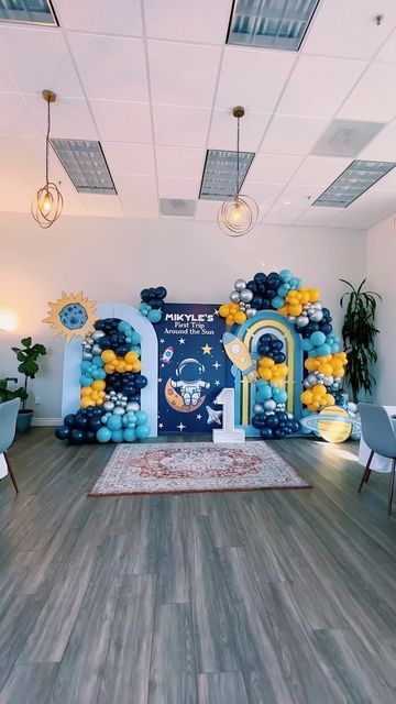 Sabika- Bay Area Luxury Events & Weddings on Instagram: "First Trip Around the Sun Birthday 🚀☀️ Catering: @events_by_tsunamiofspices #spacetheme #firsttriparoundthesun #firstbirthday #bayareaeventplanner #bayareaballoons #sanfrancisco #bayarea" Astro Party Theme, First Trip Around The Sun Backdrop Ideas, Trips Around The Sun Birthday, First Trip Around The Sun Birthday Party Backdrop, Around The Sun Birthday, A Trip Around The Sun Birthday, Space Theme Birthday Decor, First Trip Around The Sun Birthday Theme, First Trip Around The Sun Backdrop