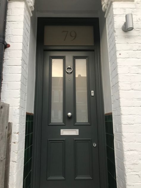 Front Door Victorian, Dark Grey Front Door, Whitewashed Stone, Victorian Front Door, Grey Front Door, Victorian Doors, Victorian Front Doors, Victorian Door, Door Company