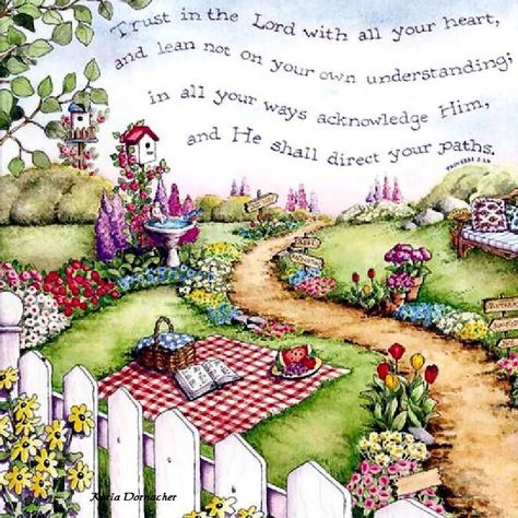 . Karla Dornacher Art, Garden Ideas Drawing, Prayer Garden Ideas, Karla Dornacher, Scripture Images, Prayer Garden, God's Blessings, Different Kinds Of Art, Inspirational Verses