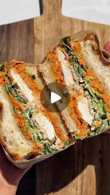 Emily Roz on Instagram: "CRUNCHY CHICKEN ROMESCO SANDWICH 🌶️🔥

Ohhhhh boi I think this has to be one of the best EVER focaccia sandwiches. The combination of tangy romesco with the crunchy chicken and zingy salad OH AND don’t forget the garlic parsley butter with huge amounts of grated parmesan 👀 

It’s a winner winner chicken sandwich dinner my friends 🫶🏽

The full recipe is on my website (link in bio @myriadrecipes) or just Google search ‘crunchy chicken romesco sandwich myriad recipes’ 🌿

This recipe isn’t in my new cookbook BUT if you love dumplings, hop on over to the link in my bio and buy my cookbook ‘The World Is Your Dumpling’!! Out 29th August…go pre-order it nowwww thank youuuu🫶🏽🫶🏽

#focaccia #focacciasandwich #summersandwich #crispychickensandwich #sandwichrecipe" Vegan Chicken Sandwich Recipe, Foccacia Sandwich Ideas, Chicken Romesco, Focaccia Sandwiches, Sandwich Dinner, Focaccia Sandwich, Parsley Butter, Panko Chicken, Crispy Chicken Sandwiches