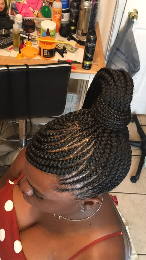 Braided Bun With Swoop, Swoop Cornrow Braid Styles, Swoop Braids Styles, Swoop Braided Hairstyles, Swoop Ponytail Braids, Feed In Braids Ponytail With Swoop, Swoop Braids Ponytail, Cornrow Ponytail With Bangs, Swoop Braided Ponytail For Black Women