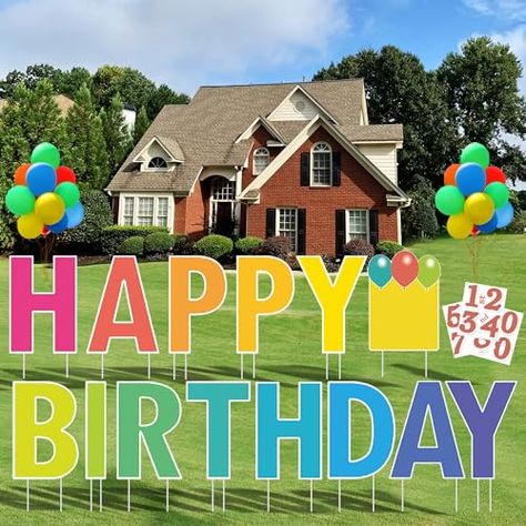 Happy Birthday Yard Sign with Stakes, Personalized Age Happy Birthday Sign with 20 Number Stickers and Balloons, Birthday Yard Lawn Signs for Happy Birthday Decorations, Rainbow Color, 15" Big Size Birthday Decorations Rainbow, Happy Birthday Yard Signs, 20 Number, Happy Birthday Sign, Birthday Yard Signs, Happy Birthday Signs, Lawn Sign, Balloons Birthday, Number Stickers