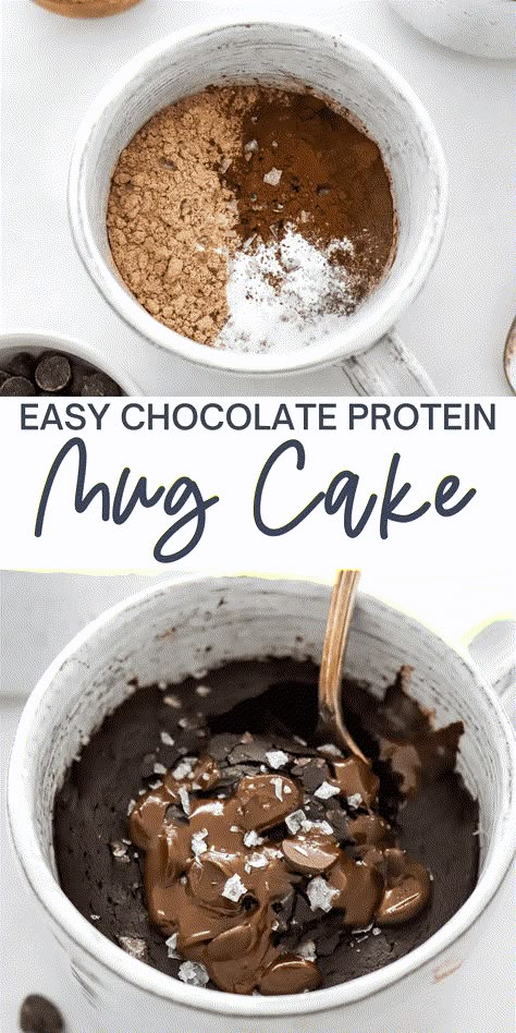 This chocolate Protein Mug Cake is a healthy dessert that you can enjoy for a protein-packed treat when that sweet craving hits. It is naturally gluten-free, dairy-free, refined sugar-free, egg-free, and flourless. Ready in about 3 minutes for a quick and easy healthy dessert, snack, or breakfast treat! Yogurt Chocolate Protein Cake, Protein Powder Mug Brownie, Quick Protein Powder Desserts, High Protein Mug Cake Microwave, Healthy Dessert Recipes For One, Protein Brownie Mug Cake, Paleo Mug Brownie, Protein Powder Desserts For One, Peanut Butter Protein Mug Cake