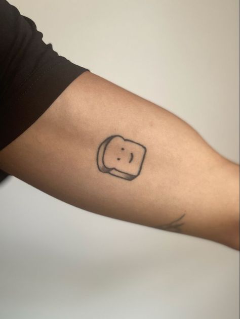 Small Brother Tattoos, Toast Tattoo Cute, Slice Of Bread Tattoo, Banana Bread Tattoo, Bread And Butter Tattoo, Garlic Bread Tattoo, French Toast Tattoo, Meatloaf Tattoo, Bread Tattoo Ideas