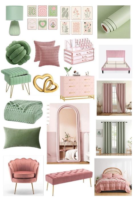 Explore and shop personally curated products directly from @ModernmillenialDecor's Linktree store. Find merchandise and unique items. Support your favorite creator with each purchase. Start shopping today! Green Gold And Pink Bedroom, Room Color Schemes Pink, Sage Green With Pink Bedroom, Green And Pink Decor Living Room, Pink And Green Room Bedrooms, Sage And Blush Bedroom Decor, Blush Pink And Green Living Room, Bedroom Decor Green And Pink, Sage Green And Pink Bedding