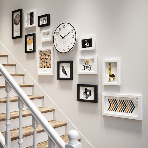 Stairs Wall Decor Ideas, Stairs Wall Design, Staircase Frames, Stair Wall Decor, Gallery Wall Staircase, Gallery Frame Set, Stairway Decorating, Gallery Wall Frame Set, Staircase Wall Decor