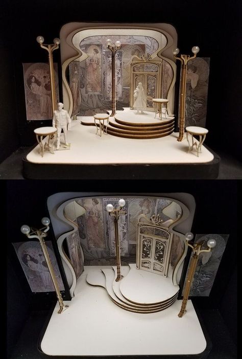 Emma Set Design, Theatre Model Stage Design, Theater Scene Design, Scene Design Theater, Stage Designs Ideas, Surrealist Set Design, Stage Art Design, Gothic Set Design, Set Design Portfolio