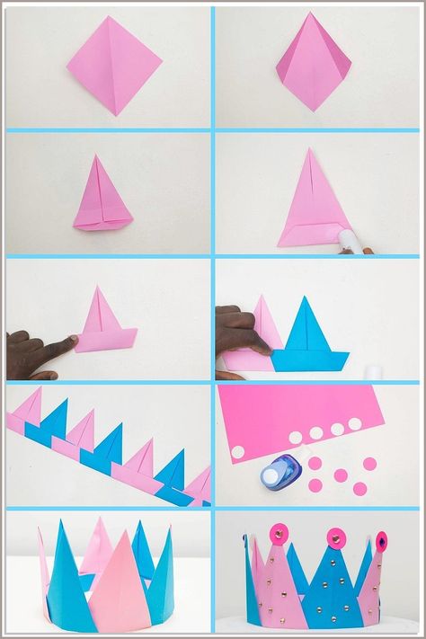 Vampire corner bookmark: easy Halloween paper craft for kids. Diy Paper Crown Templates, Paper Crown Decoration Ideas, Making Crown With Paper, Handmade Crowns Paper, Crown Origami Tutorial, Paper Crafts Crown, How To Make A Crown Diy, Card Crown Diy, Origami Crown Step By Step