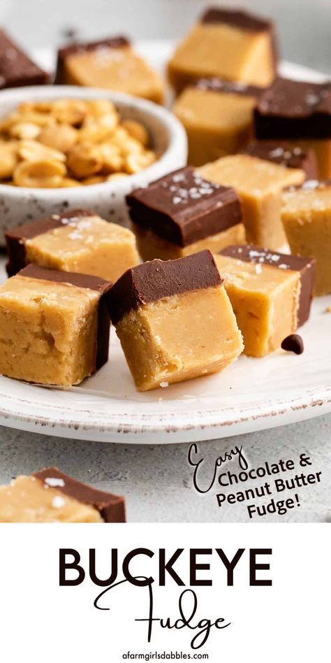 This Buckeye Fudge is a fun twist on traditional buckeyes. With smooth, creamy peanut butter fudge topped with a layer of rich chocolate fudge, this homemade fudge recipe is a guaranteed hit. Perfect for gift-giving too! Buckeye Fudge Recipe, Easy Chocolate Peanut Butter Fudge, Buckeye Fudge, Homemade Fudge Recipe, Creamy Peanut Butter Fudge, Peanut Butter Buckeyes, Homemade Fudge Recipes, Peanut Butter Fudge Easy, Chocolate Peanut Butter Fudge