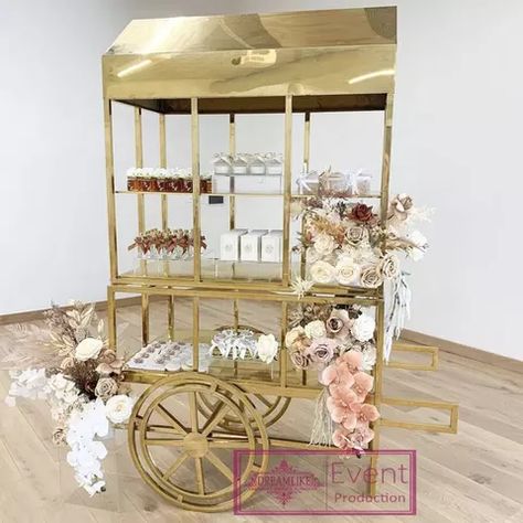 Wedding Decorations Gold, Wedding Cart, Wedding Candy Cart, Gold Cart, Dessert Cart, Gold Candy, Guest Favors, Cart With Wheels, Candy Cart