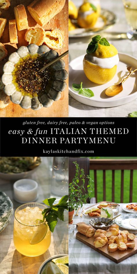 Impressive Dinner Party Menu Ideas, Easy Summer Dinner Party Recipes, Italian Inspired Dinner Table, Italian Summer Dinner Party Recipes, End Of Summer Dinner Party Menu Ideas, Italian Summer Lunch Party, Italian Course Meal, 4 Course Italian Dinner, Dinner Party Theme Menu Ideas