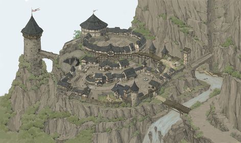 ArtStation - Mountain Village, JiWon So Mountain Town Fantasy Art, Town In Mountains, Castle Village, Fantasy City Map, Medieval House, Village Map, Fantasy Village, Fantasy Town, Fantasy World Map