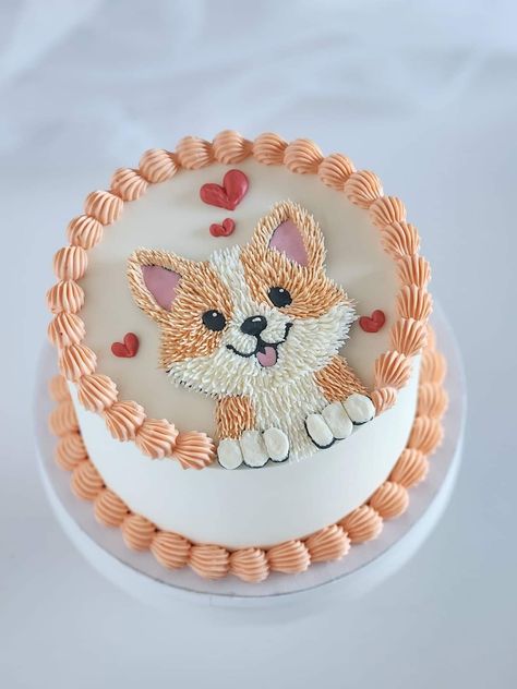 Dog Birthday Cake Ideas Pets, Rainbow Puppy Cake, Cake With Dogs On It, Puppy Birthday Cake For Dogs, Puppy Birthday Party Cake, Corgi Cake Ideas, Corgi Birthday Cake, Simple Dog Cake Design, Paw Print Cake