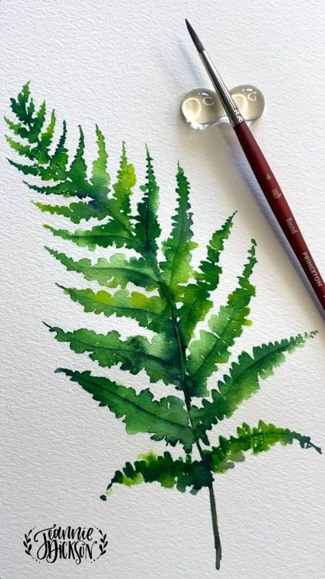 Watercolour Fern Leaf, Painted Fern Plant, How To Paint Ferns Acrylic, Painting Ferns Acrylic, Watercolor Plant Art, How To Paint Ferns, Botanical Watercolor Leaves, How To Draw Ferns, Watercolor Home Decor