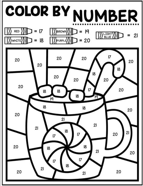 Tons of easy color by number printables free for adults or kids to complete are here. Number matching, addition and subtraction sheets. #easycolorbynumber Winter Color By Number, Christmas Color By Number, Number Printables, Color By Number Printable, Christmas Coloring Sheets, Christmas Worksheets, Winter Activities For Kids, Christmas Kindergarten, Printable Numbers